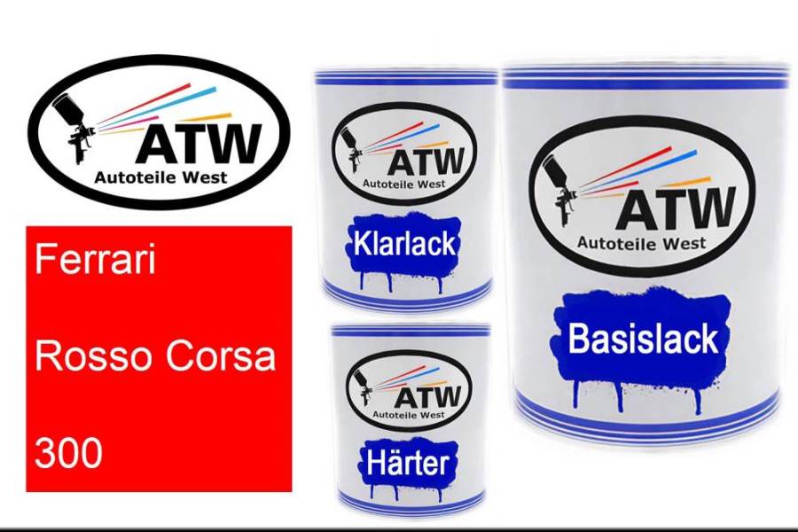 Ferrari, Rosso Corsa, 300: 1L Lackdose + 1L Klarlack + 500ml Härter - Set, von ATW Autoteile West.
